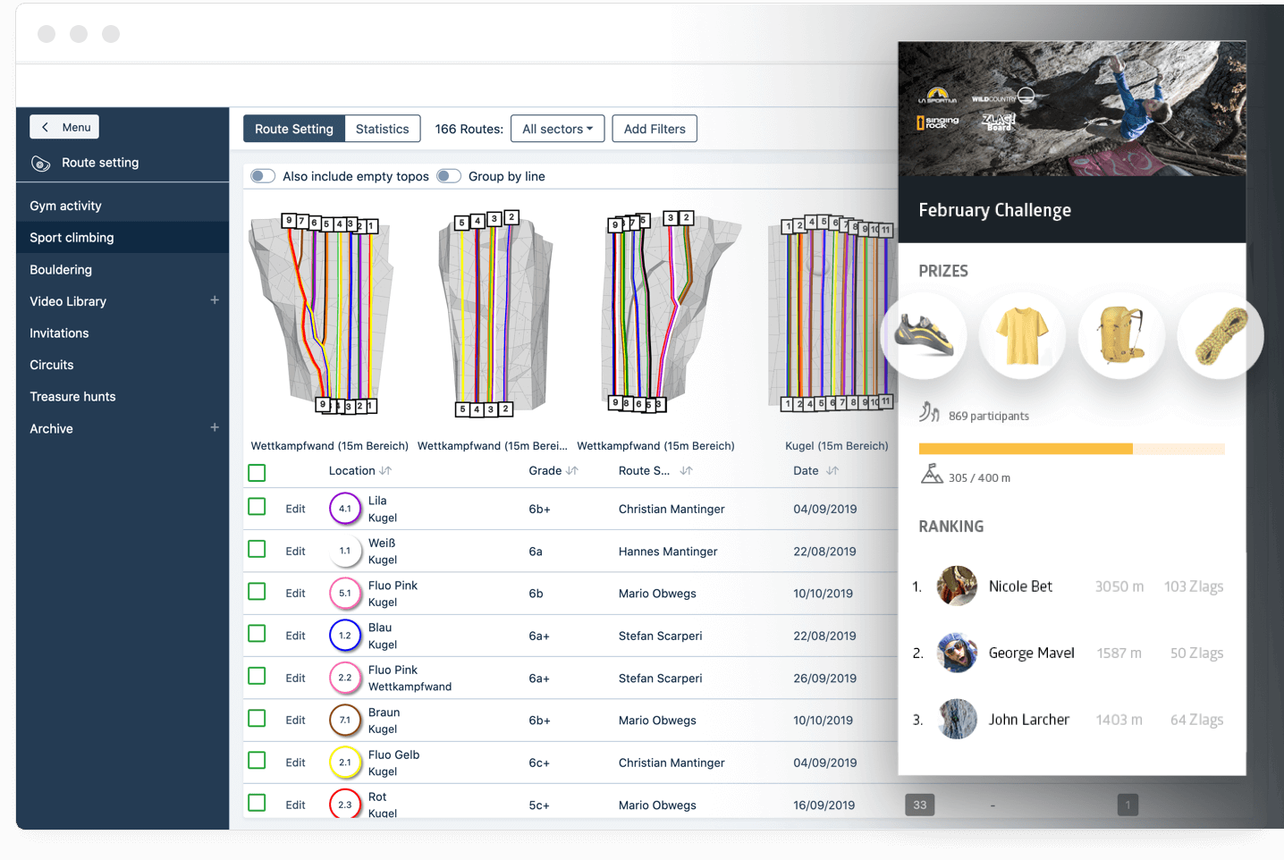 Smart Climbing Gymy sample screen